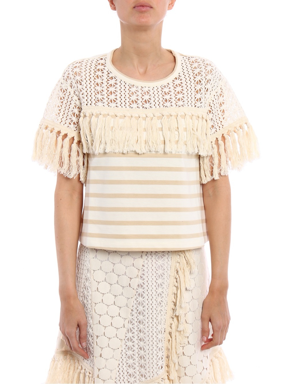 See By Chloe Fringe Striped Tee